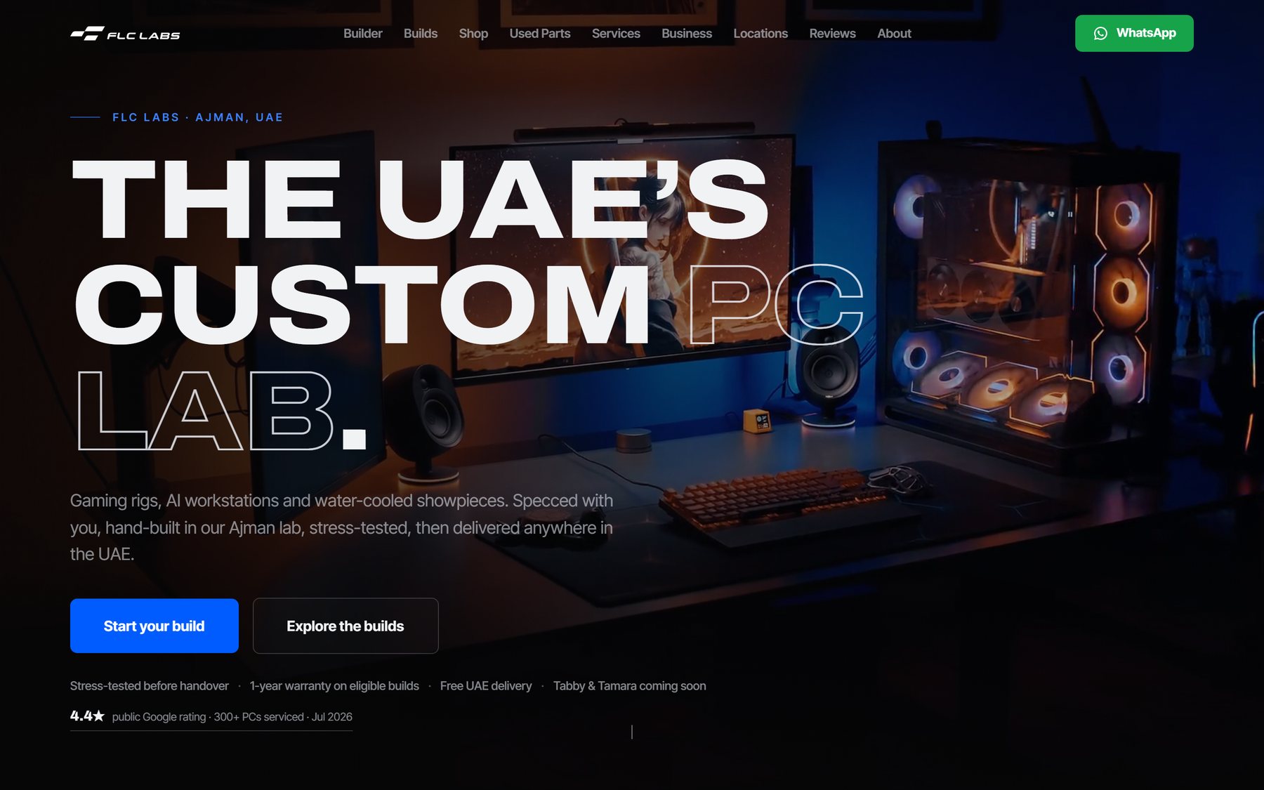 FLC Labs homepage — The UAE's custom PC lab