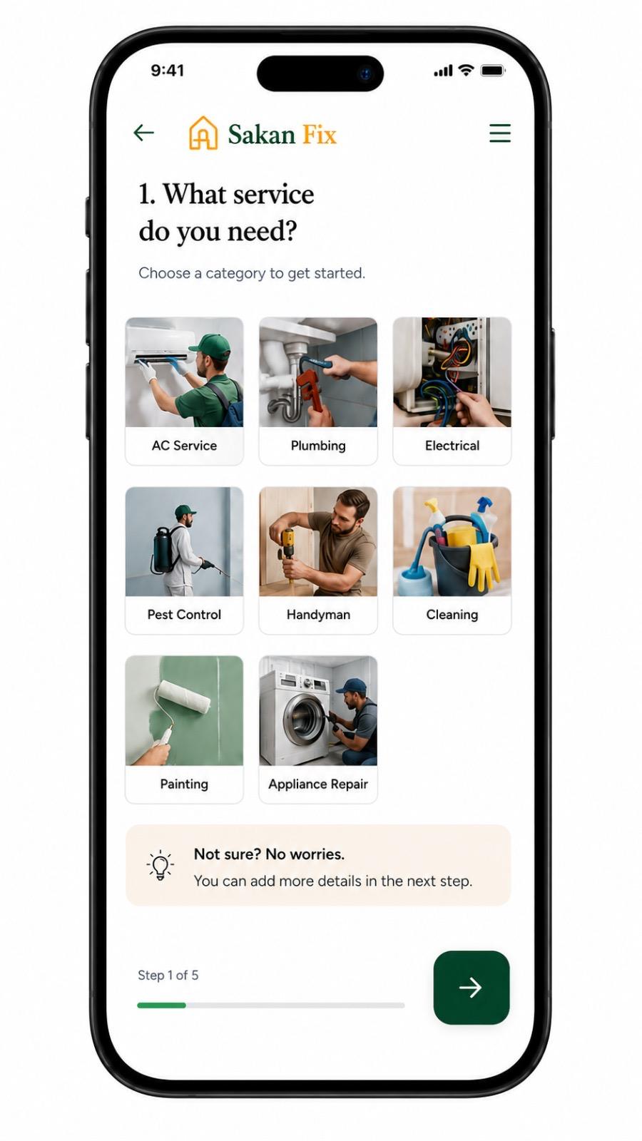 Sakan Fix — choose a service category