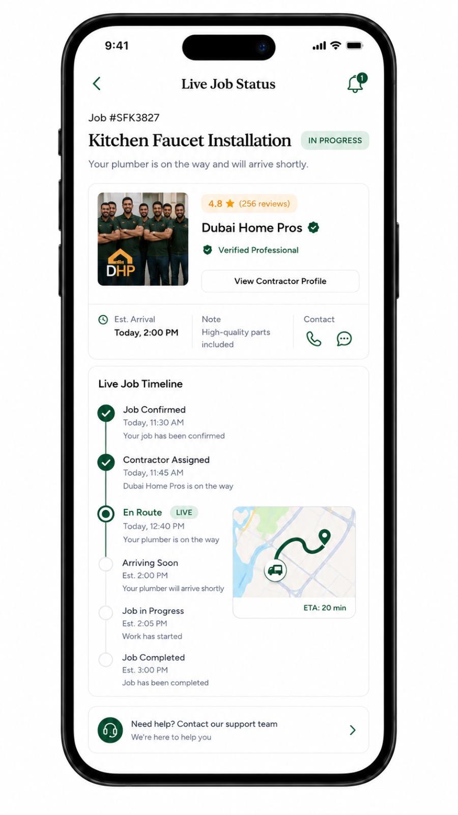 Sakan Fix — live job status tracking
